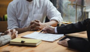 Tenant Lawyer discussing lease agreement with client